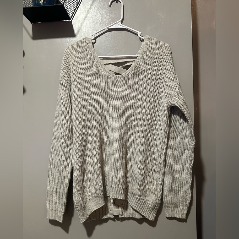 SO long sleeve tie up back sweater